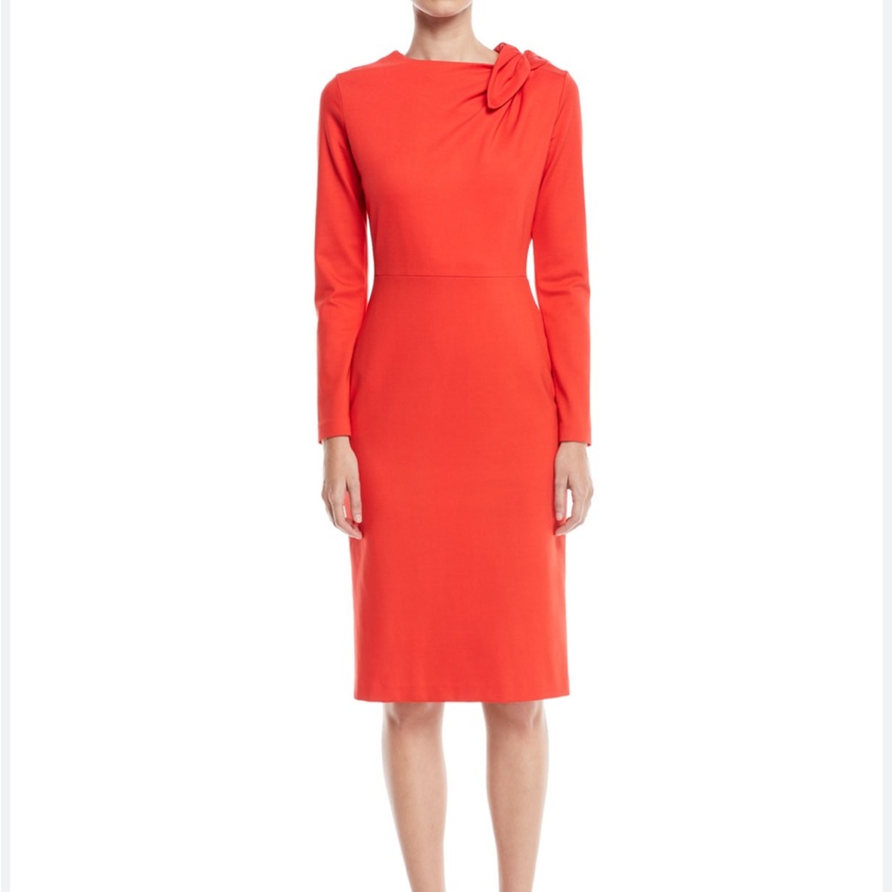 - Womens Black Label Escada Demina Long Sleeve Bow Front Jersey Sheath Dre…